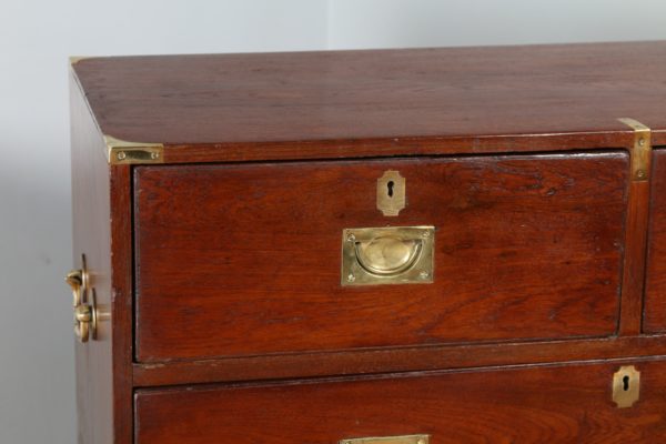 Antique Victorian Colonial Anglo Indian Teak & Brass Campaign Chest of Drawers (Circa 1880)