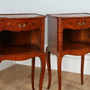 Pair of French Louis XVI Style Tulipwood, Kingwood & Marquetry Serpentine Bedsides