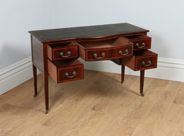 Antique Edwardian Ladies Inlaid Mahogany & Leather Bow Front Writing Table / Desk (Circa 1910)