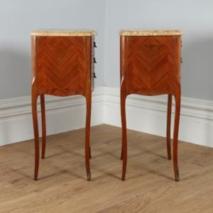 French Louis XVI Tulipwood, Kingwood & Marquetry Serpentine Bedsides (Circa 1900)