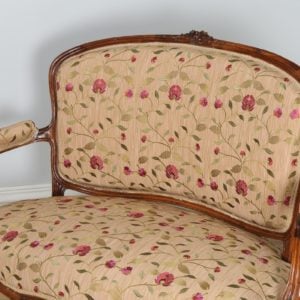 French Louis XVI Revival Walnut Silk Damask Upholstered Couch (Circa 1860)