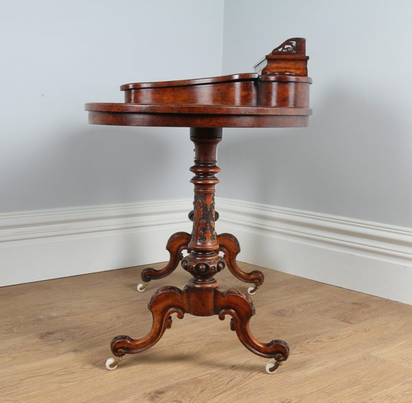 Antique Victorian English Burr Walnut Kidney Shaped Leather Desk (Circa 1860)