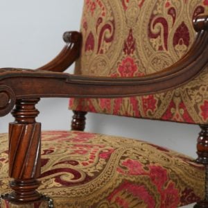 Antique Pair of Two French Walnut Fauteuil Upholstered Open Armchairs (Circa 1870)