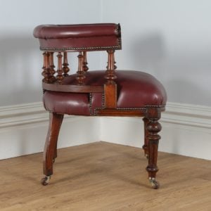 Antique Victorian Oak Burgundy Red Leather Office Armchair / Chair (Circa 1860)