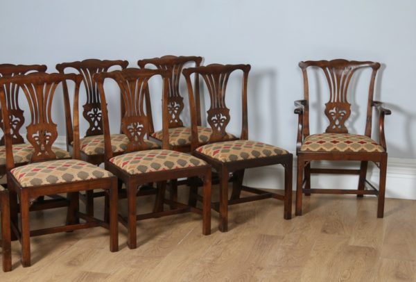 Antique Set of 12 Georgian Chippendale Style Mahogany Upholstered Dining Chairs