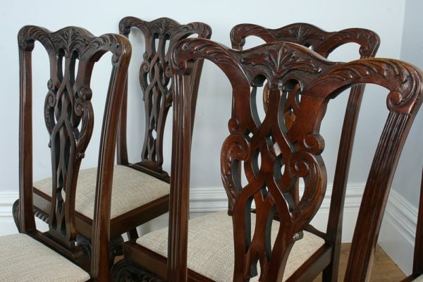Antique Set of 6 Chippendale Style Carved Mahogany Dining Chairs (Circa 1900)