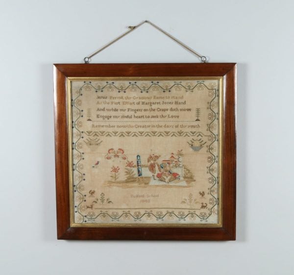 Antique Victorian English Child’s Tapestry Sampler in Rosewood Frame (Circa 1848)