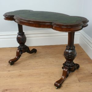 Antique Burr Walnut Green Leather Kidney Shaped Writing Table (Circa 1860)