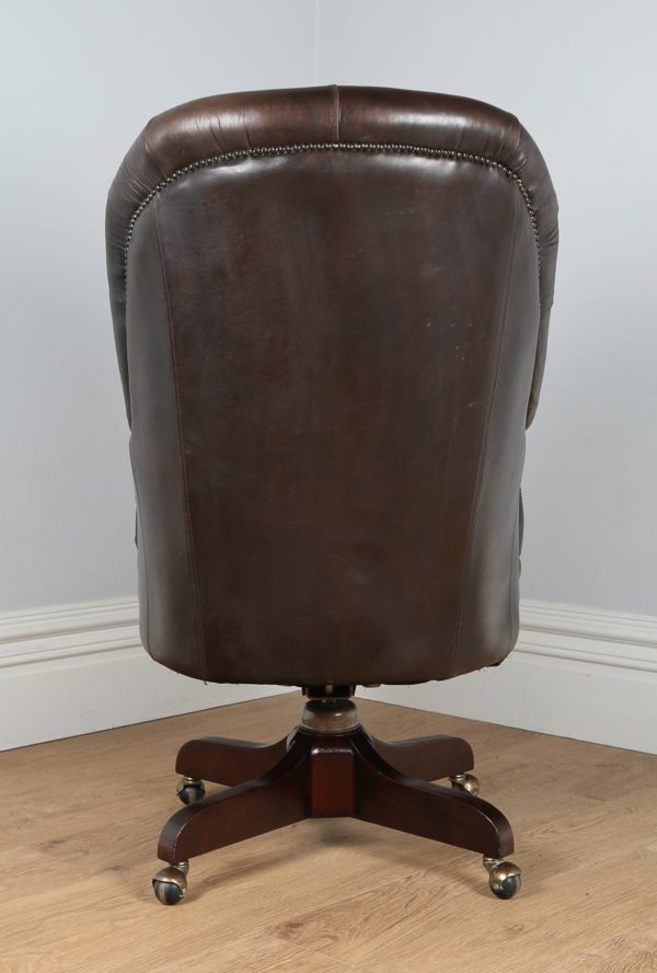 Antique Mahogany Georgian Style Brown Leather Bucket Office Armchair (Circa Mid 20th Century)
