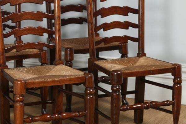 Antique Set of 6 Ash & Elm Ladder Back Country Farmhouse Dining Chairs (Circa 1920)
