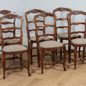 Antique Set of 8 French Louis Provincial Oak Ladder Back Dining Chairs (Circa 1910 - 1920)