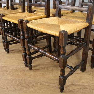 Antique Set of 8 French Provincial Beech Spindle Back Dining Chairs (c. 1900)