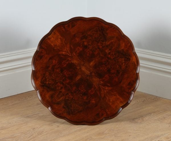 Antique Queen Anne Style Burr Walnut Round Coffee Table by Cameo (Circa 1960)