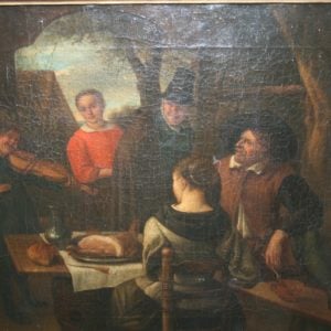 Antique Dutch Tavern Scene Oil Painting (19th Century)