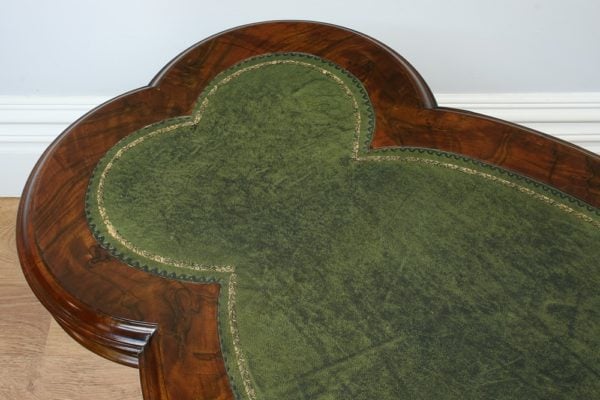Antique Burr Walnut Green Leather Kidney Shaped Writing Table (Circa 1860)