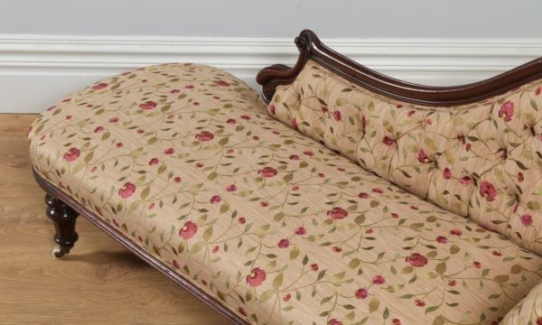 Antique Victorian Mahogany Upholstered Floral Embroidered Chaise Longue (Circa 1850)