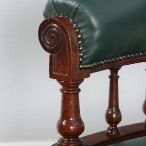 Antique Victorian Mahogany Green Leather Office Desk Chair (Circa 1890)