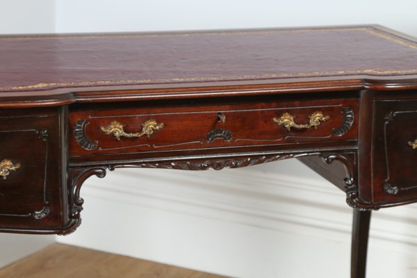 Antique Victorian Rococo Carved Mahogany & Red Leather Writing Table / Desk (Circa 1880)
