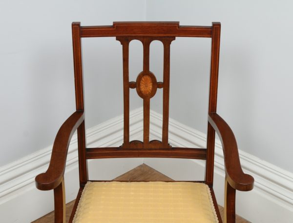 Antique Pair of Edwardian Inlaid Mahogany Open Salon Armchairs (Circa 1900)