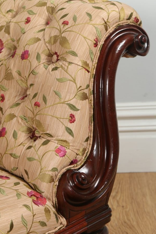 Antique Victorian Mahogany Upholstered Floral Embroidered Chaise Longue (Circa 1850)