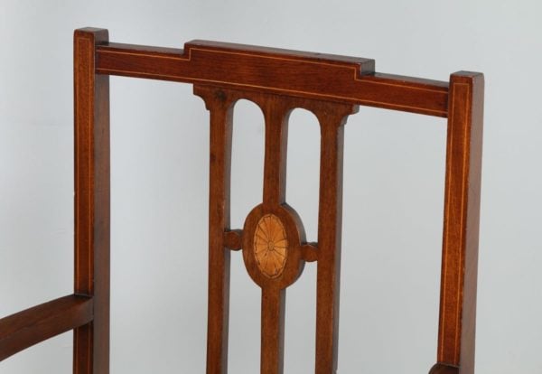 Antique Pair of Edwardian Inlaid Mahogany Open Salon Armchairs (Circa 1900)