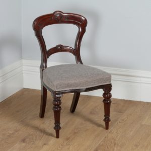 Antique Victorian Set of 12 Mahogany Carved Back Upholstered Dining Chairs (Circa 1880)
