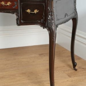 Antique Victorian Rococo Carved Mahogany & Red Leather Writing Table / Desk (Circa 1880)
