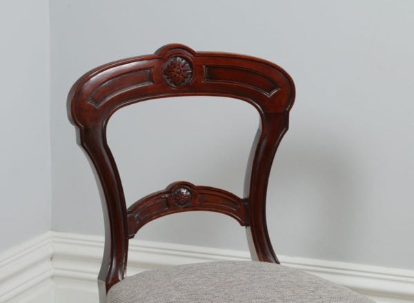 Antique Victorian Set of 12 Mahogany Carved Back Upholstered Dining Chairs (Circa 1880)