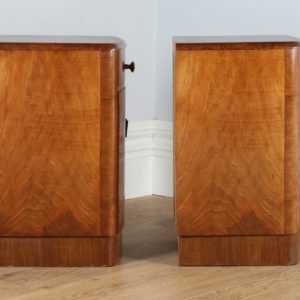 Antique Pair of Art Deco Figured Walnut Bedside Cabinets (Circa 1930)
