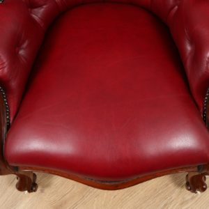 Antique Victorian Mahogany Gentlemen’s Red Leather Armchair (Circa 1860)