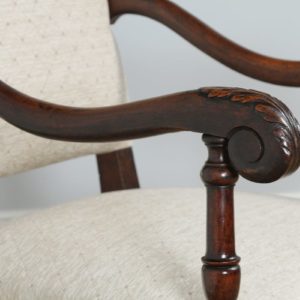 Antique Pair of French Walnut Fauteuil Upholstered Carved Armchairs (Circa 1870)