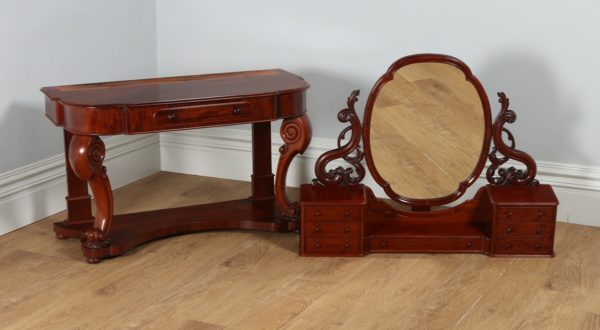 English Figured Mahogany Victorian Duchess Dressing Table with Mirror (Circa 1870)