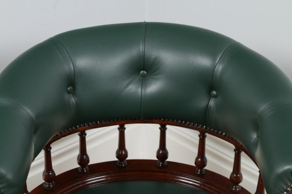 Antique Victorian Mahogany Green Leather Office Desk Chair (Circa 1890)