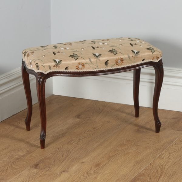 Antique French Louis Style Walnut Upholstered Duet Stool (Circa 1860)