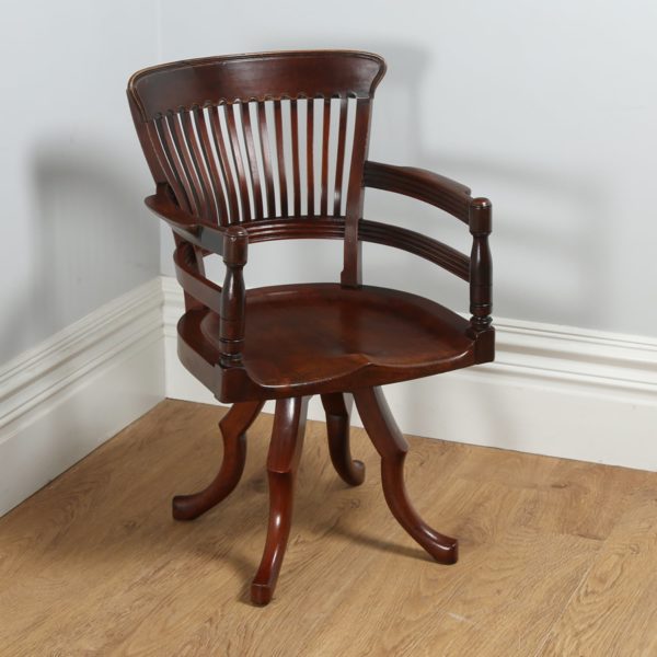 Antique Victorian Mahogany Revolving Captain's Desk Chair (Circa 1900) - yolagray.com