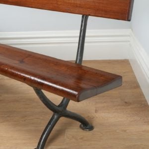 Antique Welsh Victorian 6ft Pitch Pine & Cast Iron Railway Station Bench (Circa 1880)