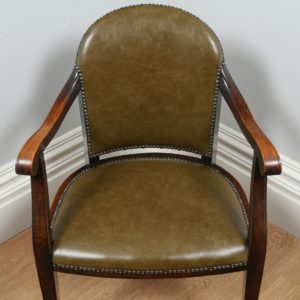 Antique Pair of Beech & Green Leather Office Desk Armchairs (Circa 1910 - 1920)