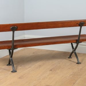 Antique Welsh Victorian 6ft Pitch Pine & Cast Iron Railway Station Bench (Circa 1880)