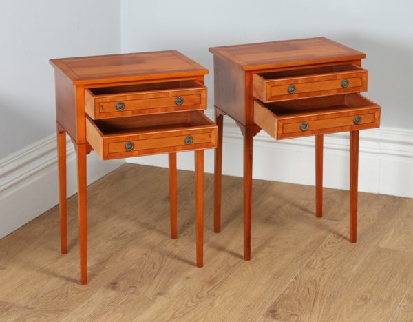 Pair of French Louis XVI Style Inlaid Yew Wood Bedsides / Chests / Cabinets (Circa 1950)