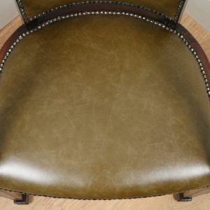 Antique Pair of Beech & Green Leather Office Desk Armchairs (Circa 1910 - 1920)