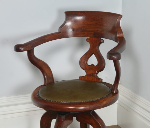 Antique English Victorian Oak Revolving Office Captain’s Chair (Circa 1870)