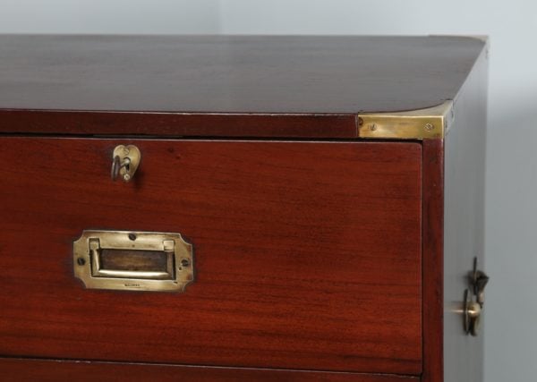 Antique Victorian Colonial Anglo Indian Mahogany & Brass Campaign Chest of Drawers (Circa 1880) - yolagray.com