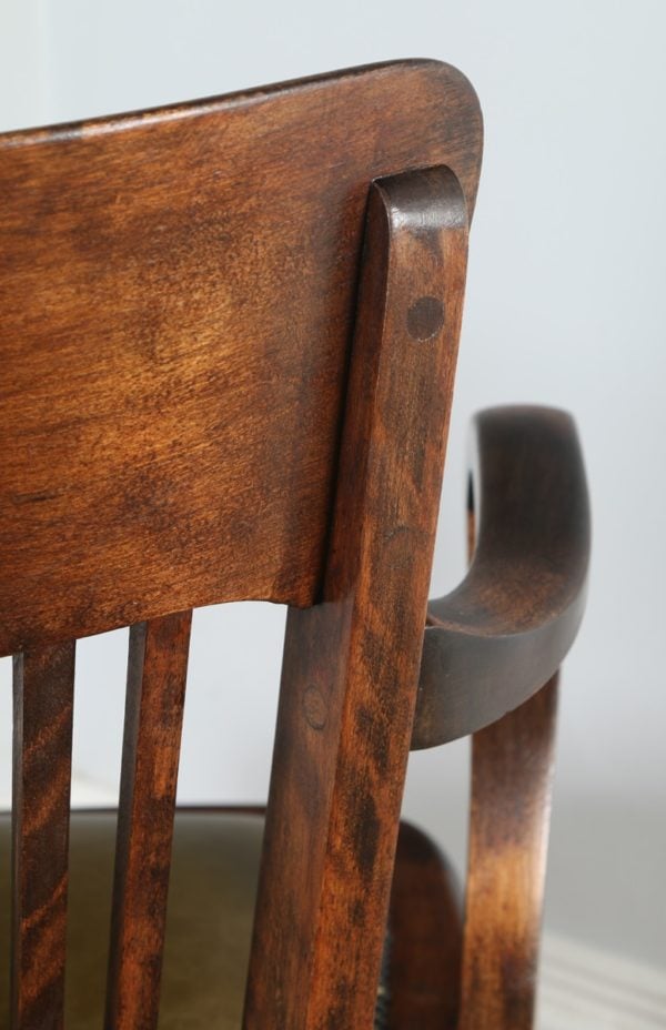 Antique Edwardian Beech & Green Leather Office Desk Chair (Circa 1910) - yolagray.com