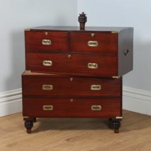 Antique Victorian Colonial Anglo Indian Mahogany & Brass Campaign Chest of Drawers (Circa 1880) - yolagray.com