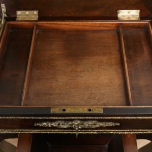 Antique French Louis XVI Revival Mahogany Leather & Brass Ormolu Writing Table by Alphonse Tahan (Circa 1870) - yolagray.com