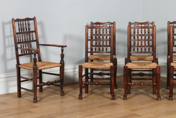 Set of 8 Ash & Elm Spindle Back Country Farmhouse Kitchen Dining Chairs (Circa 1970) - yolagray.com