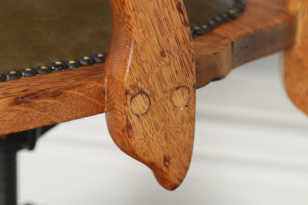 Antique Edwardian Oak & Leather Revolving Office Armchair - yolagray.com
