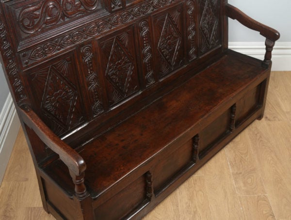 Antique Welsh George III Oak High-Back Box Settle (Circa 1780) - yolagray.com