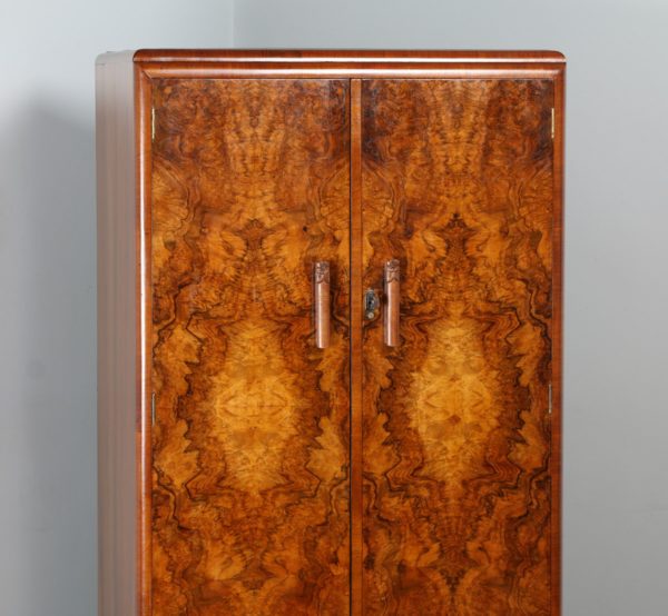 Antique English Art Deco Burr Walnut Two Door Wardrobe (Circa 1930) - yolagray.com