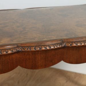 Antique Queen Style Carved Burr Walnut & Glass Rectangular Coffee Table (Circa 1920) - yolagray.com